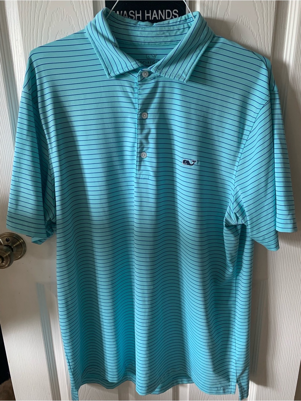 Vineyard Vines Turquoise with Navy Thin-Stripe Polo Shirt Size Large Lg L